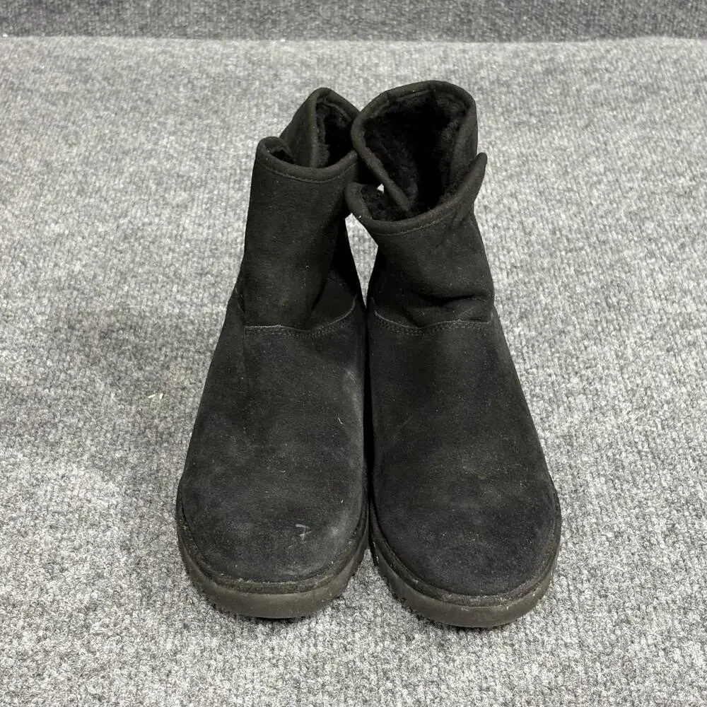 UGG Ankle Boots Womens Size 6.5 Black Suede Shearling Lined Wedge 1012497